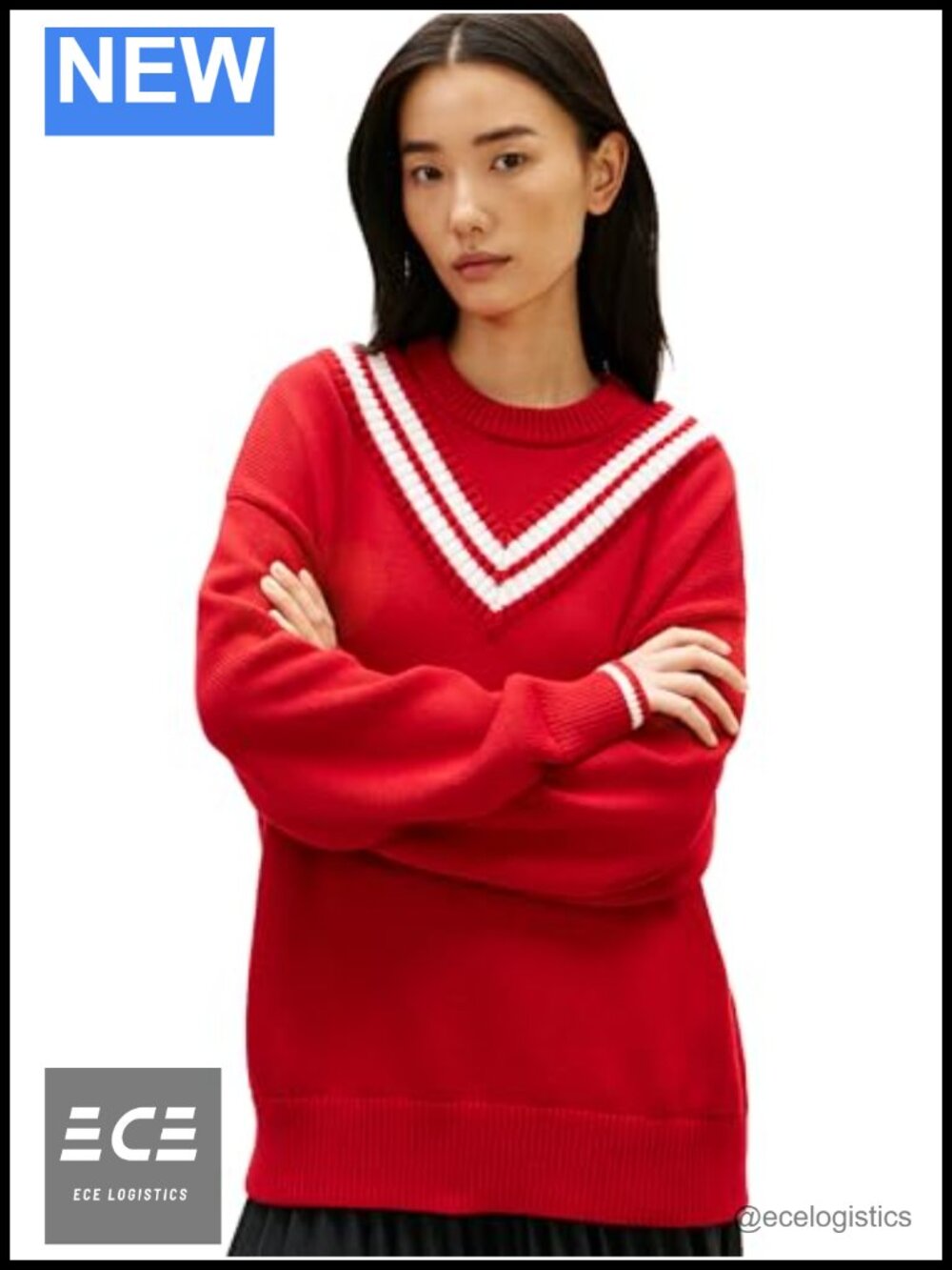 Cotton Crew Neck Pullover Sweater Embroidered Flag Logo Long Sleeve Casual